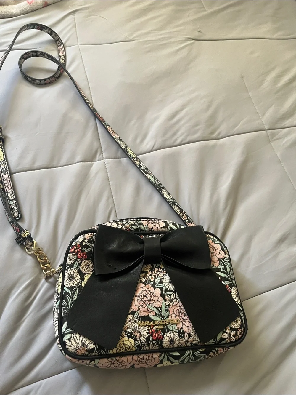 Karl Lagerfeld Black Bow Floral Crossbody Bag